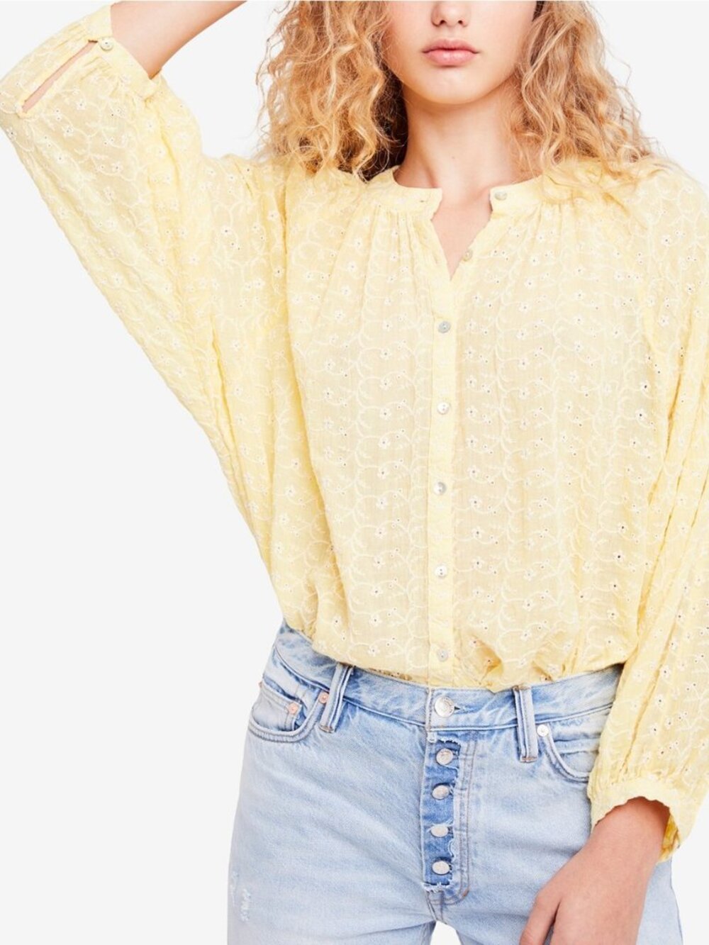 Free People Down From The Clouds Top Yellow - Size L
